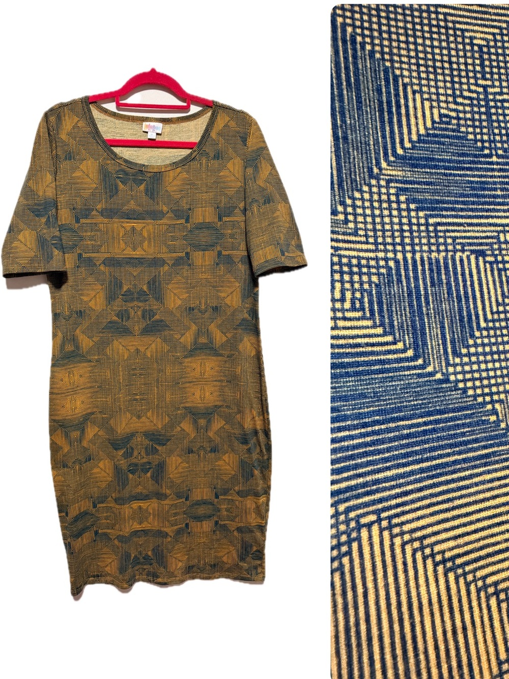 LuLaRoe Julia XL Mustard Geometric Aztec Print Pencil Dress